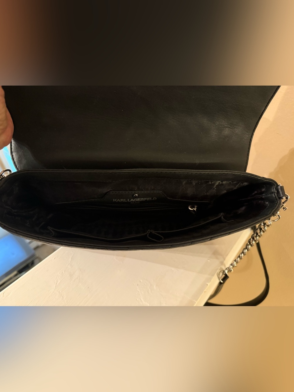 Karl Lagerfeld Charlotte Black Quilted Top-Handle Satchel with Chain Strap NWOT - Picture 16 of 17
